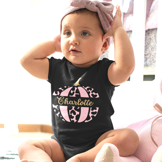 Custom Pink and Black Pumpkin Cotton Baby Bodysuit