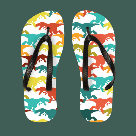 Children's Dinosaur Pattern Flip Flops with Black Y-Shaped Straps