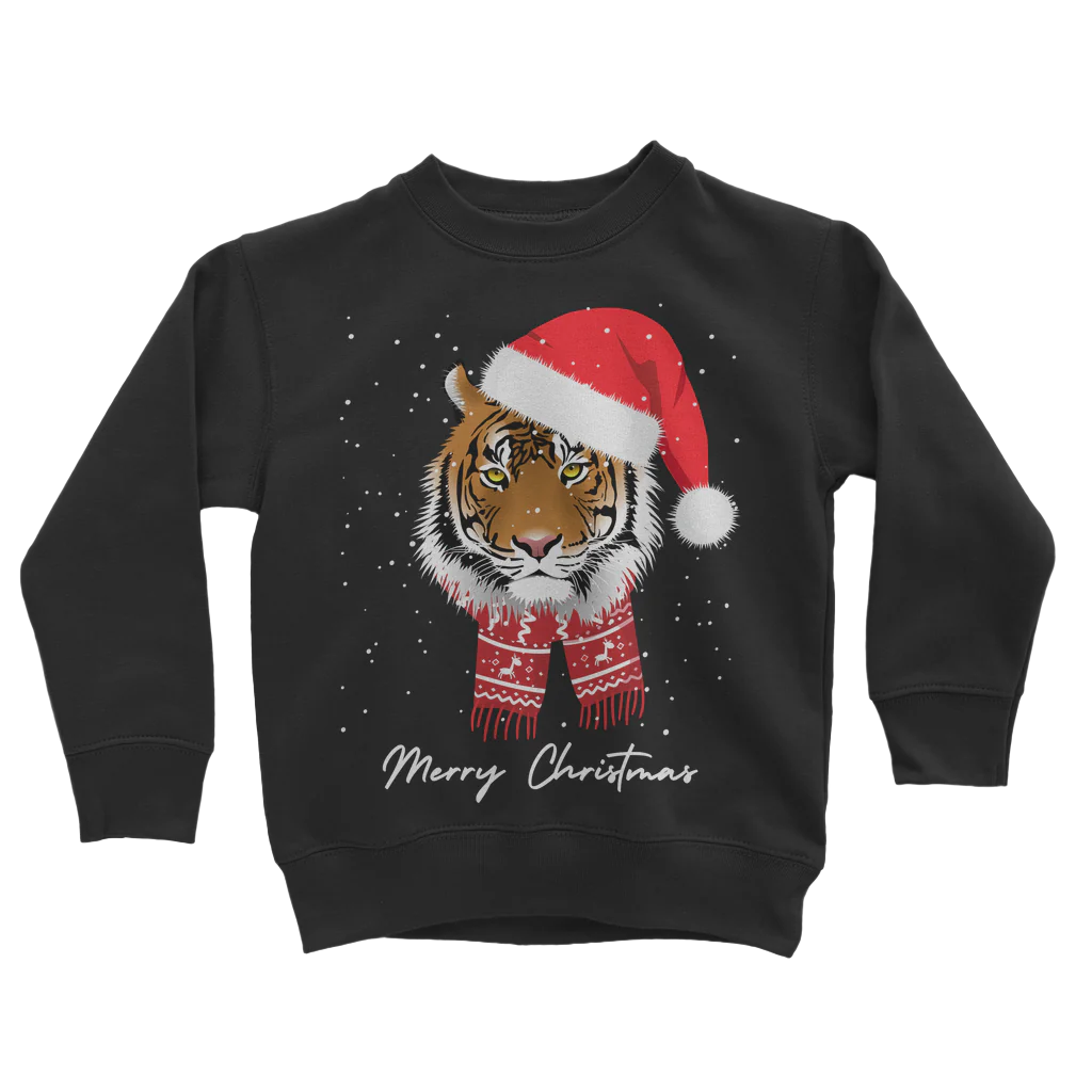 Unisex Kids Festive Tiger Christmas Sweatshirt | 3 - 13 years