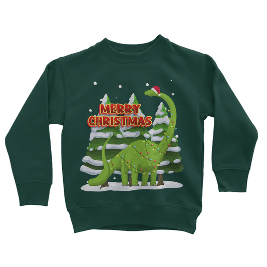 Kids Dark Green Sweatshirt - Christmas Dinosaur 