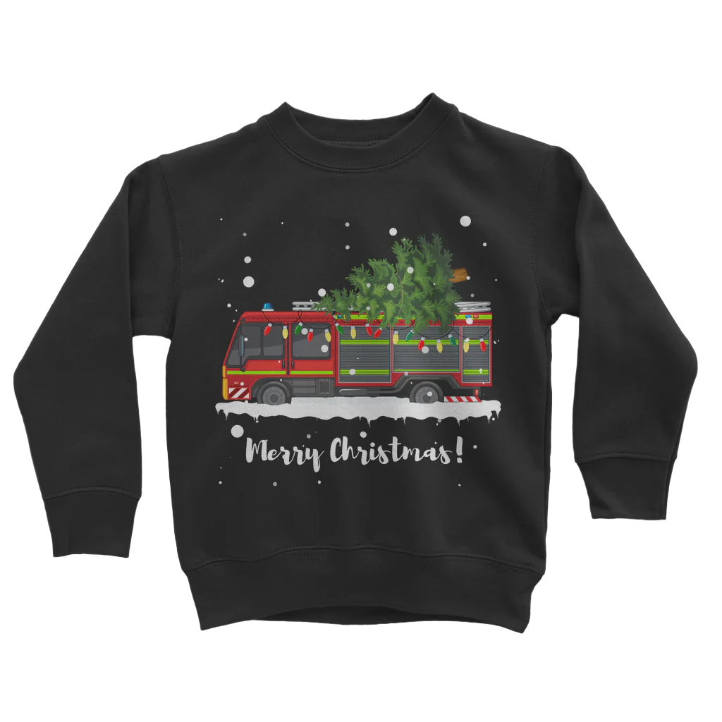 Kids Christmas Fire Engine Sweatshirt | 3 - 13 years