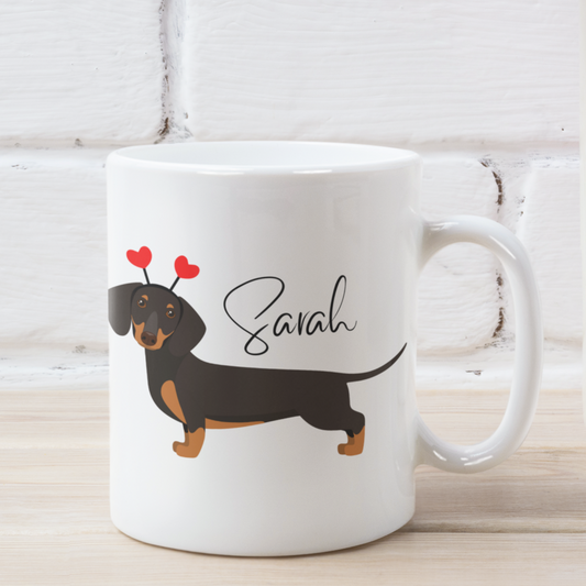 Personalised Dachshund with Hearts Mug